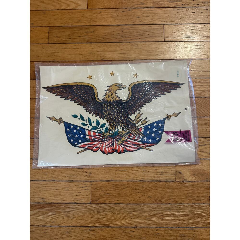 Vintage Meyercord Patriotic Eagle Decal Sealed Americana USA Flag Wall Transfer